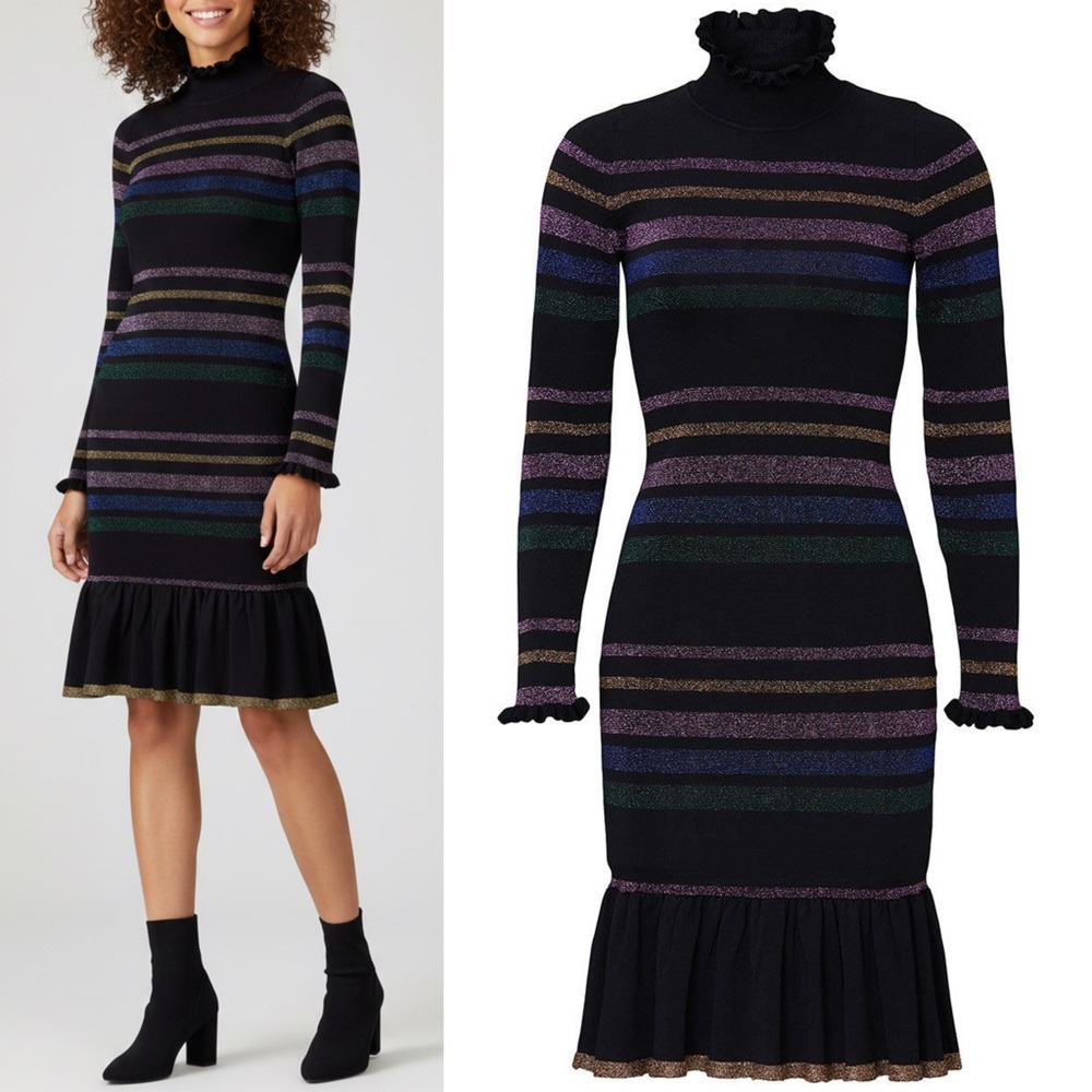 Shoshanna Evette Black Metallic Multicolor Shimmer Knit Dress - Medium